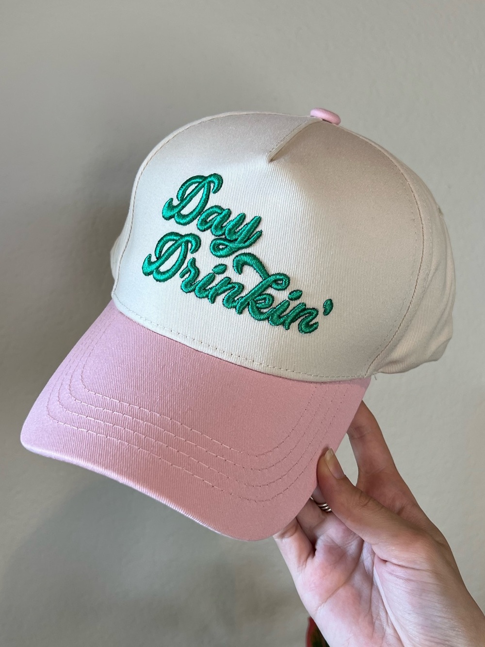 Brand New! Day Drinkin' Pink, Green & Cream Trucker Baseball Cap